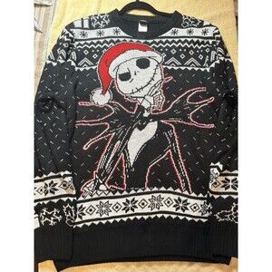 Disney Nightmare Before Christmas Jack Skellington Sweater Black Red Size L